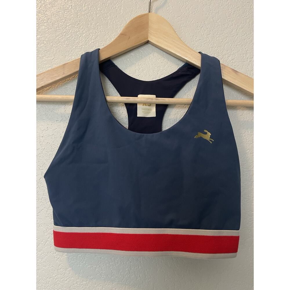 Tracksmith Size XS Run Bra Blue Red Stripe Racerback Sports Bra
